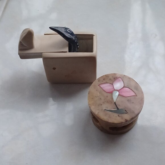 Vintage Soapstone Novelty Box and Marble Trinket Box (set of 2) - Picture 1 of 7